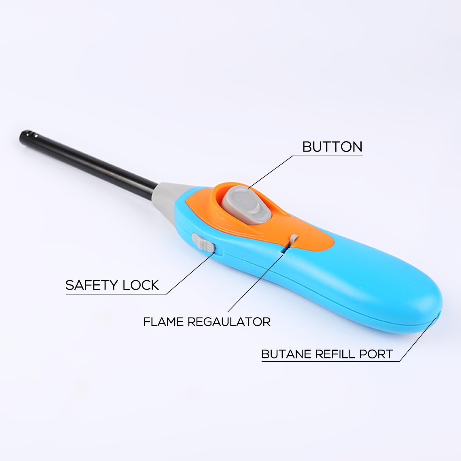 Candle Lighter Long Neck Refillable Butane Lighters Soft Flame with Safety Lock