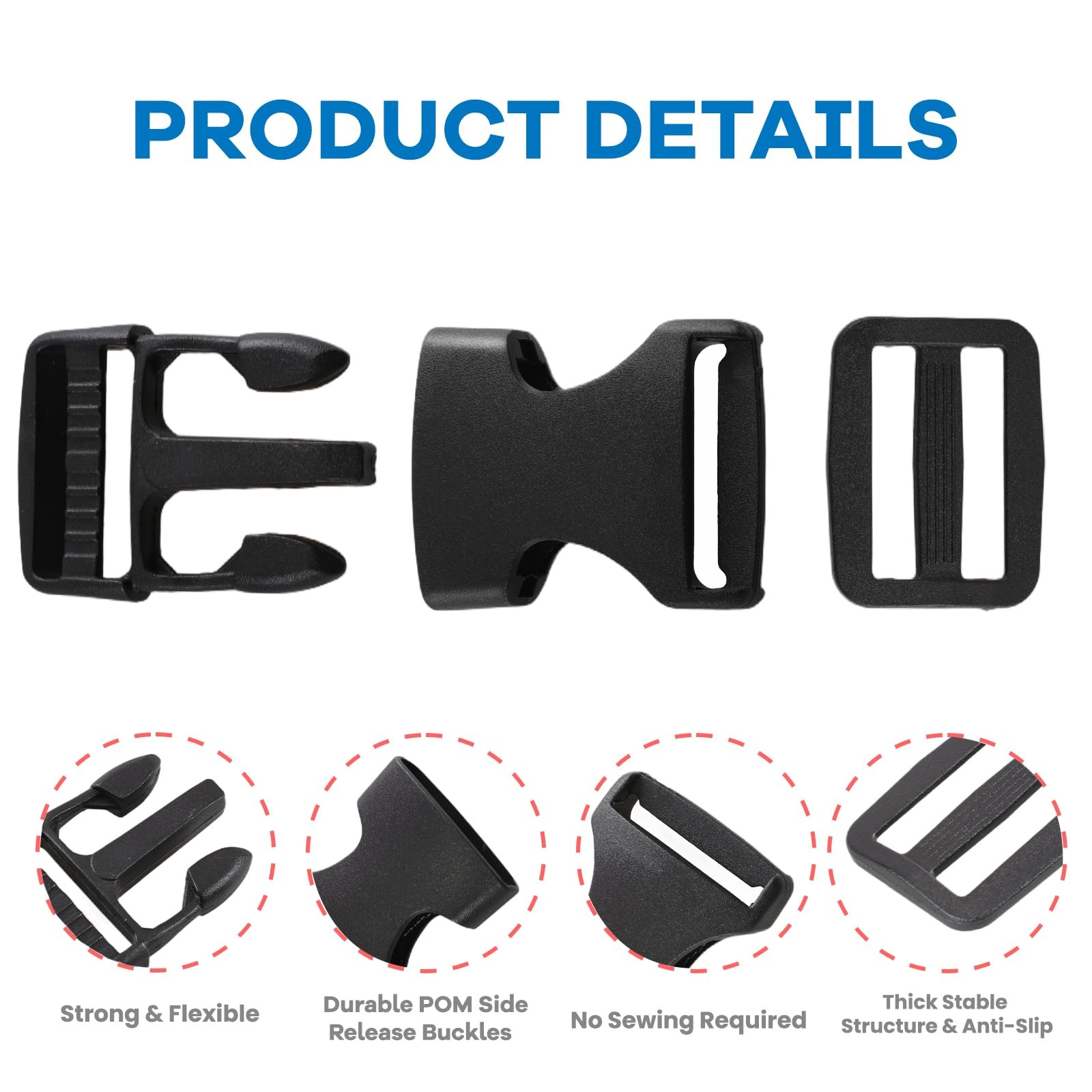 Strap and Buckles kit 18 ft Nylon Webbing 1 inch wide, 8 Pack Quick Release ...
