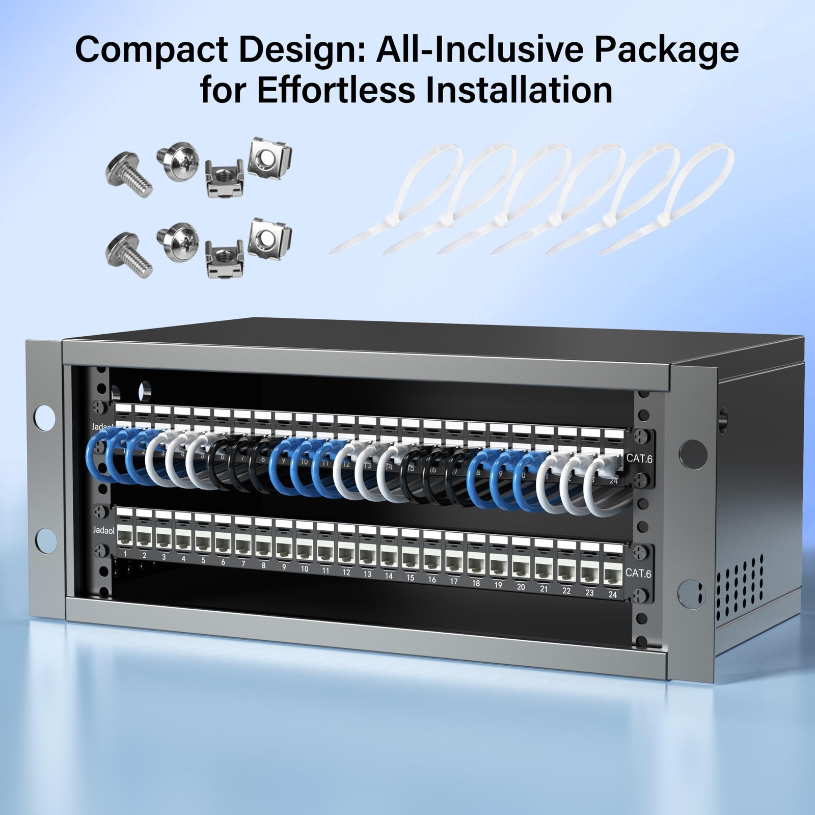 1U 24 Port 10Gbps Blank Patch Panel with Cable Management & Back Bar