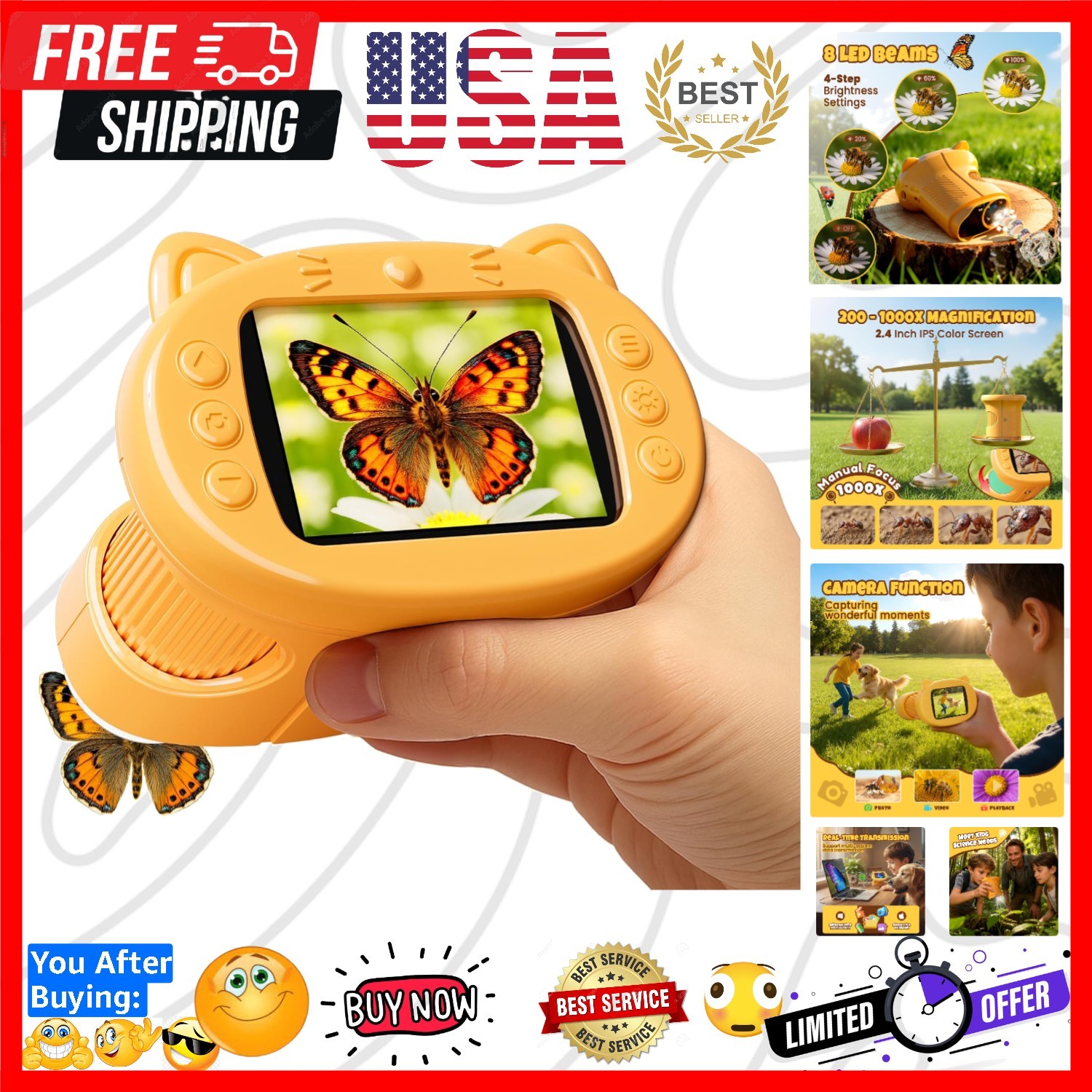 Handheld Digital Mini Microscope for Kids: 1000X 4K 2.4" Microscopes Toys | P...