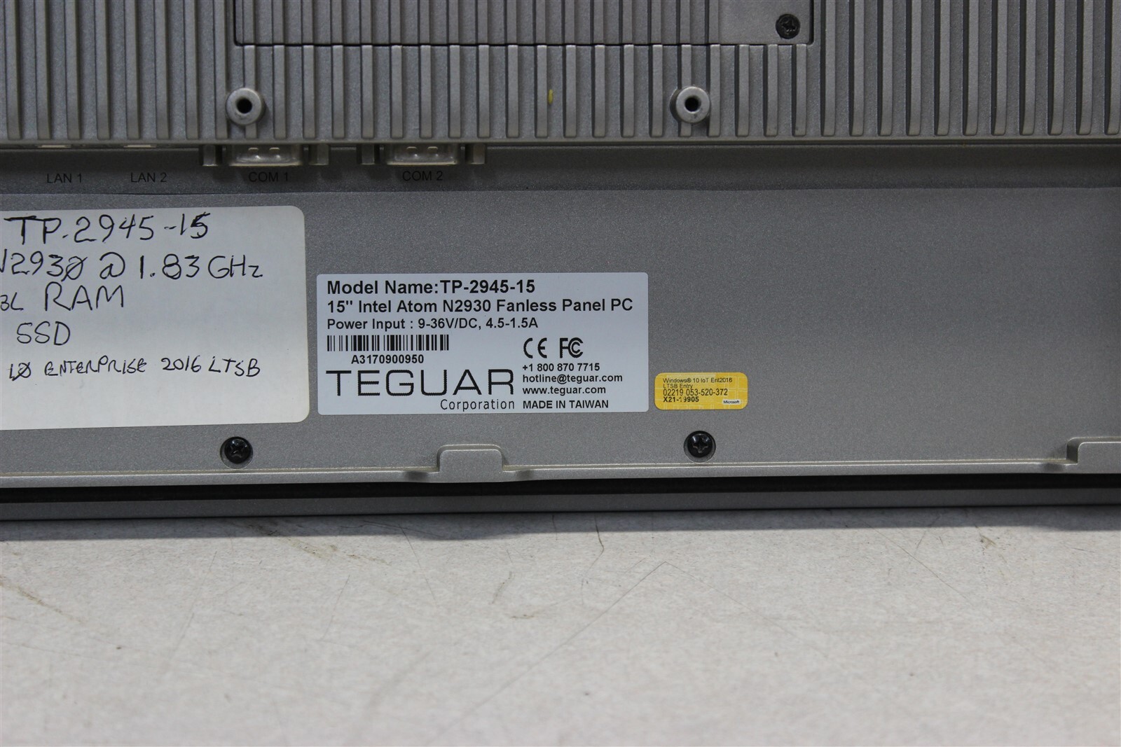 Teguar TP-2945-15 15" Intel Atom N2930 Fanless Panel PC