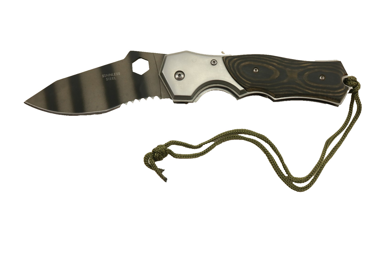 Heavy Hunting LARGE FOLDING KNIFE WITH 1/3 SERRATED EDGE TIGER STRIPE BLADE