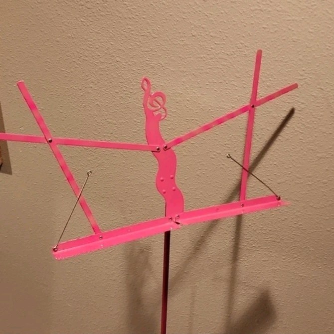 Pink Metal W/Treble Clef Sheet Music Stand Foldable Adjustable Tripod Base27"-43