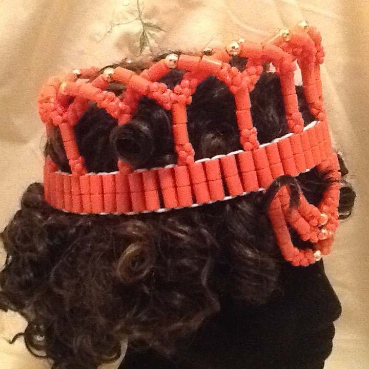 African Royal Bridal Olori faux Coral Beads Crown