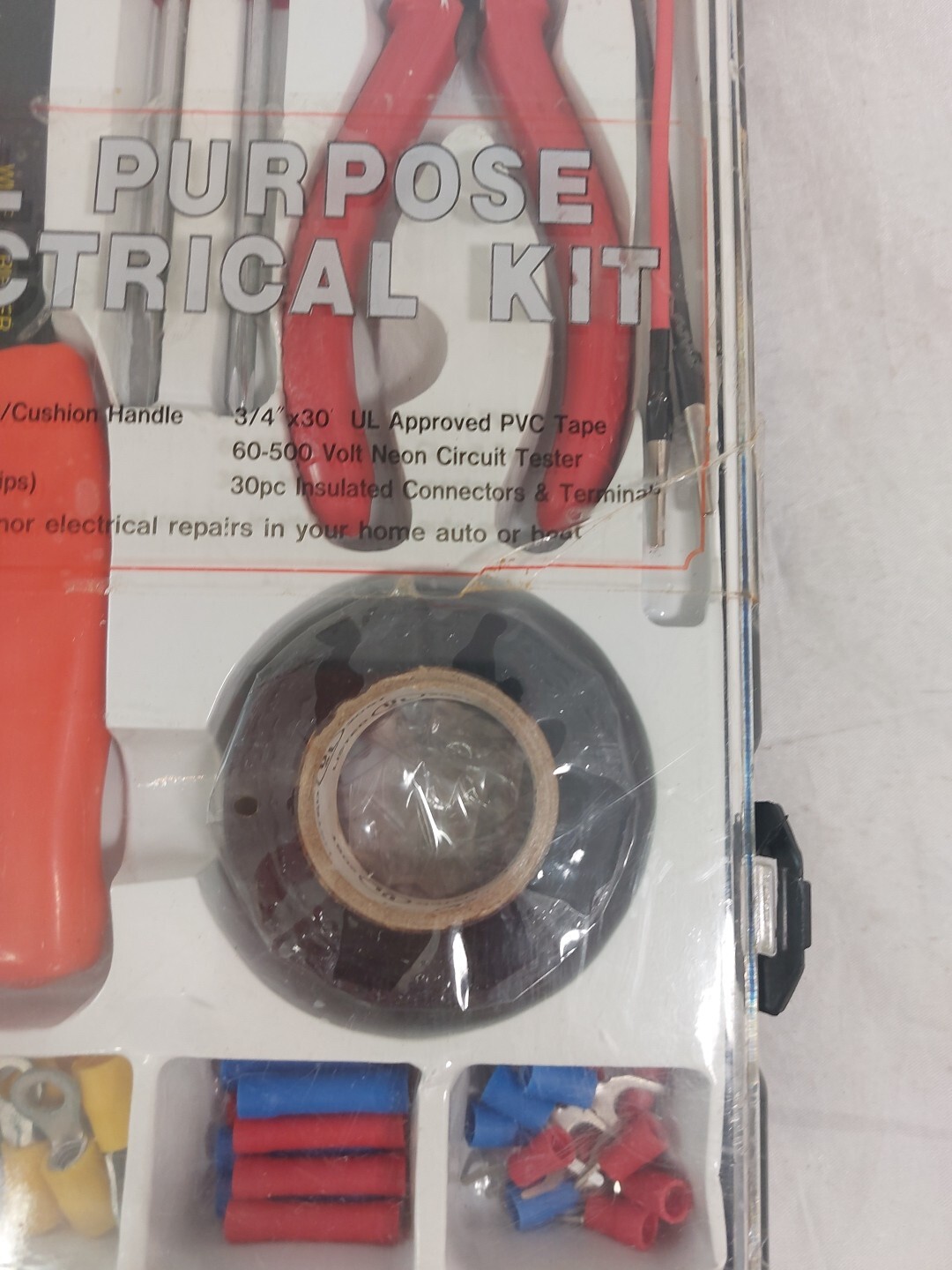 All Purpose Electrical Kit Crimping Tool Tape Connectors Pliers Screwdrivers