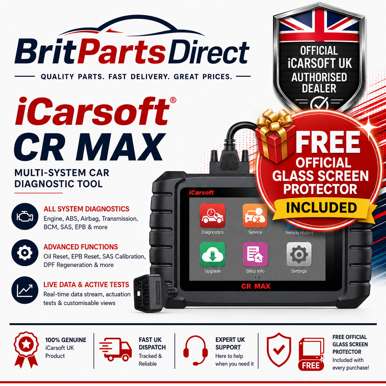iCarsoft CR MAX ECU Coding OBD2 Code Reader All System Service Reset Tool