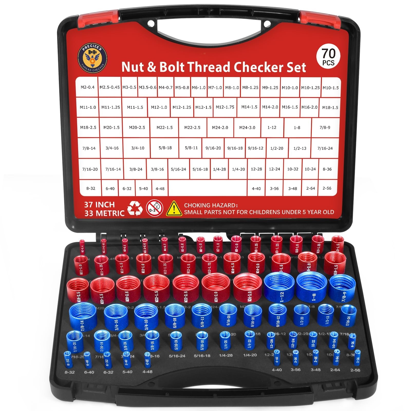 70 Pcs Thread Checker Nut and Bolt Thread Checker Set with 37 Inch and 33 Met...