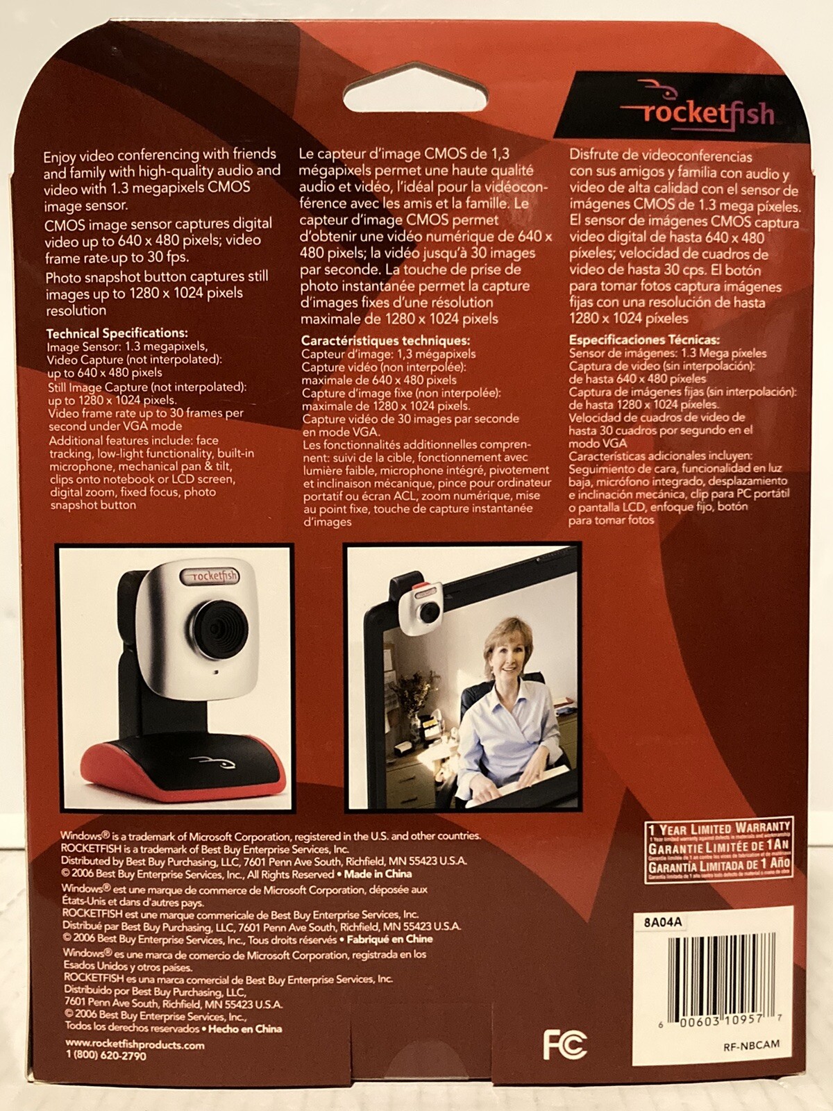 Rocketfish Notebook or Desktop Web Camera RF-NBCAM Intelligent Face Tracking NIB