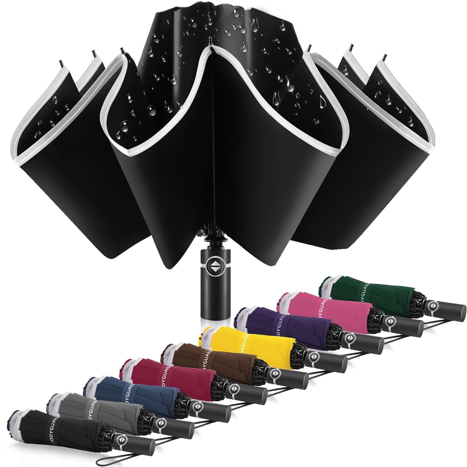 Large Windproof Inverted Umbrella - Compact Reverse Design, Teflon-Coated, Trave