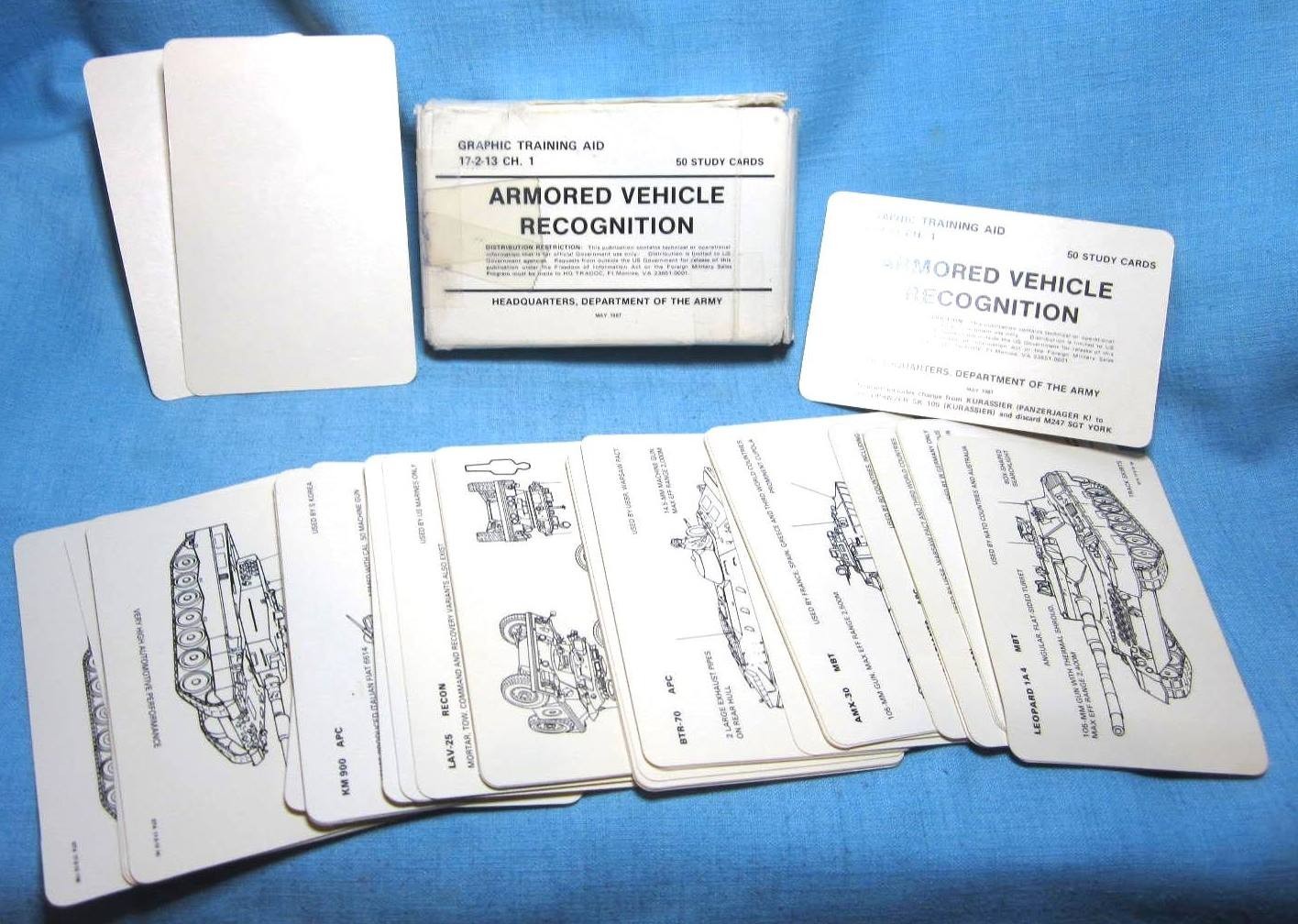 US Army Training Cards GTA 17-2-13 Armored Vehicle Recognition, Ch 1,  1987