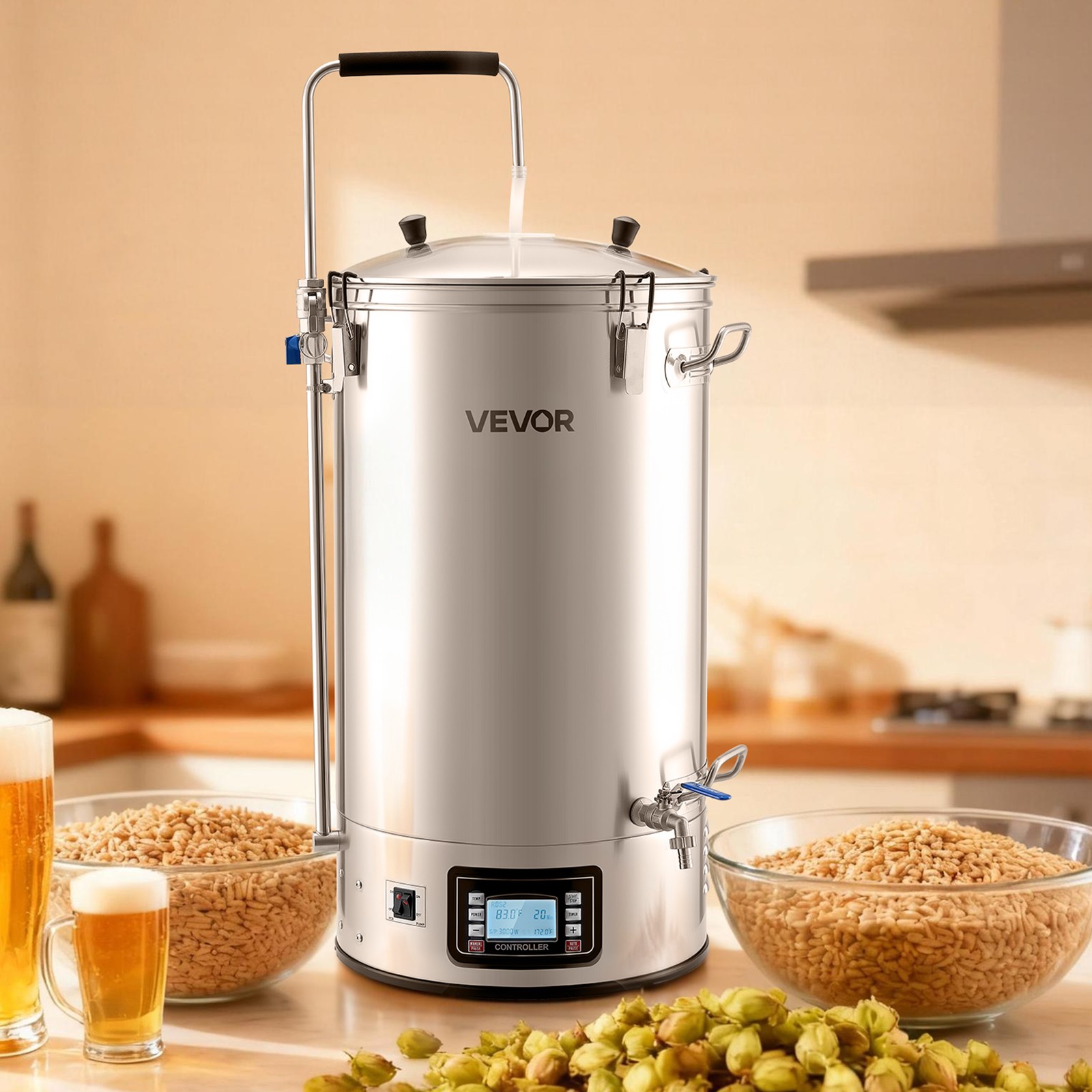 VEVOR Home Beer Brewing Machine Grain Brewing System w/ Circulating Pipe 16 Gal