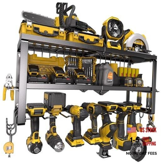 Power Tool Organizer for Tool Storage, Drill Holder Wall 3 shelves 7 slots