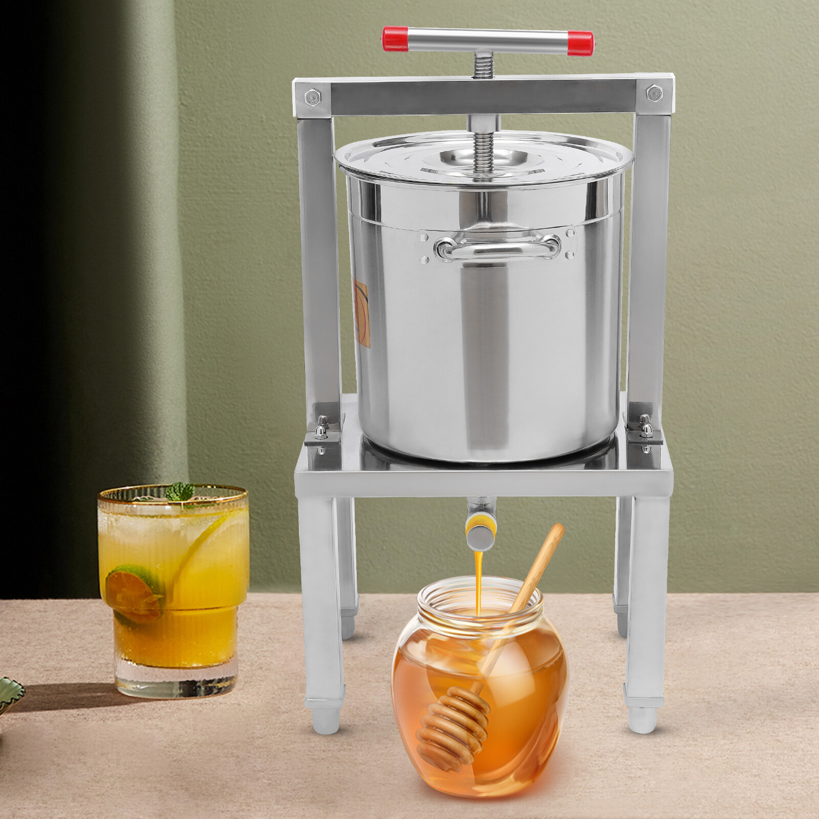 Grape Press 3.5 Gallon Stainless Steel Fruit Wine Press with Height Adjustable