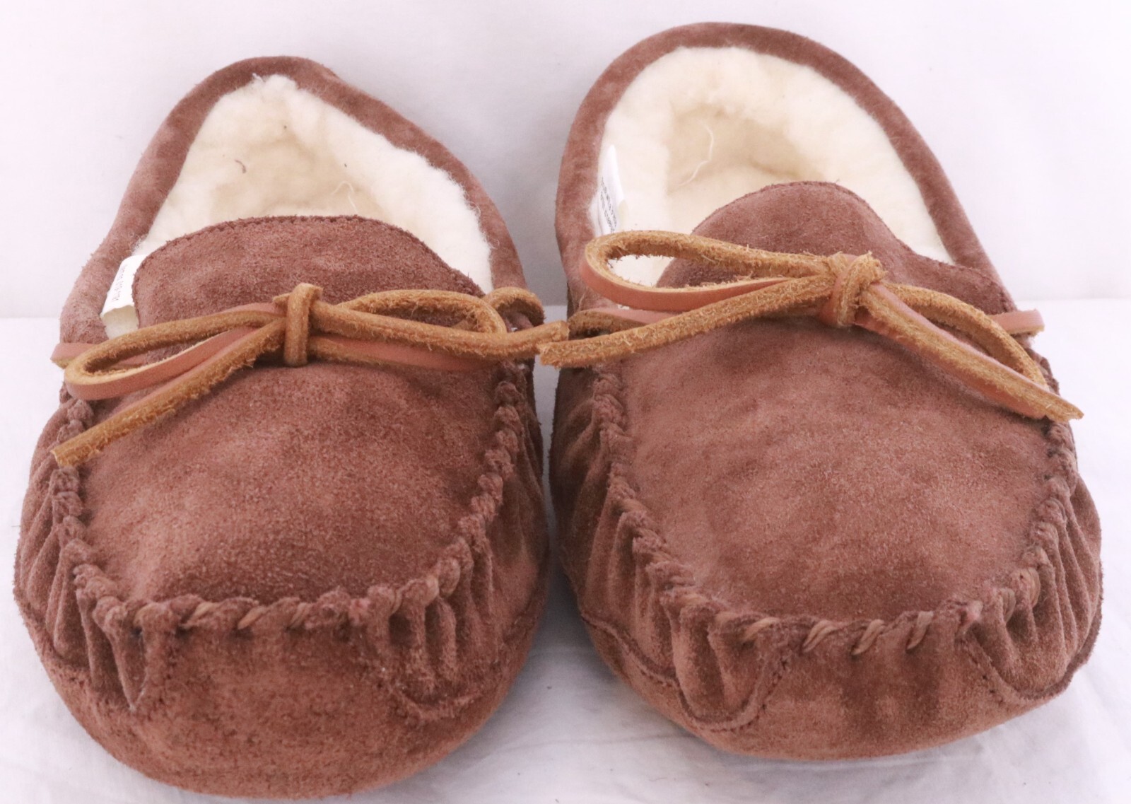 Eddie Bauer 1191 Dark Brown Suede Shearling Bow Moccasin Slippers Shoe Men's 7 M
