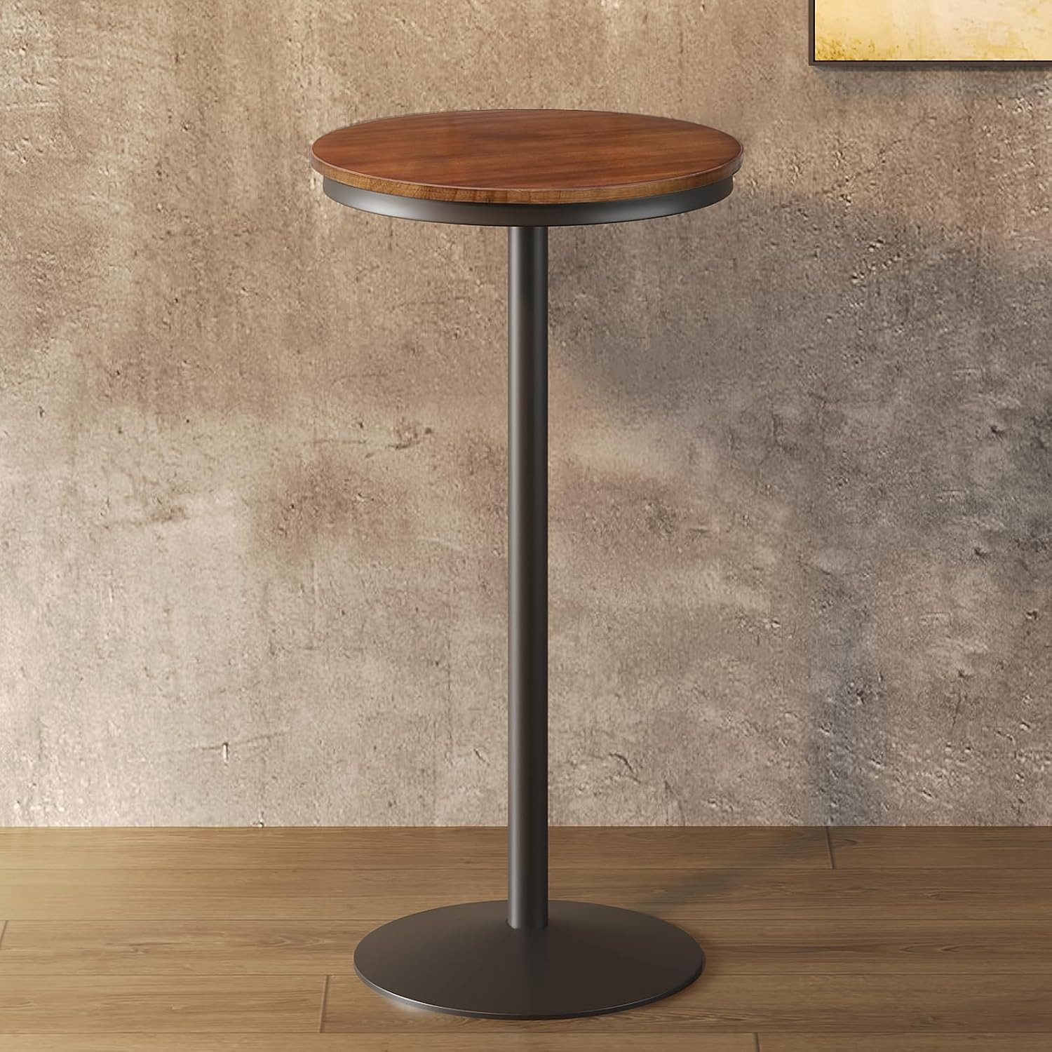 Industrial Bar Height Table – 22" round Wood Top, 42" High Metal Frame, Black