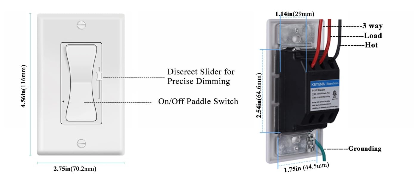 Dimmer Light Switch,Single Pole & 3 Way Dimmer Control,Full Range Dimming for...