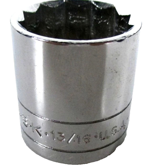 S-K Tools Chrome Socket, 3/8 In Dr, 13/16 In, 12 Pt, Std SK *MADE IN THE USA*
