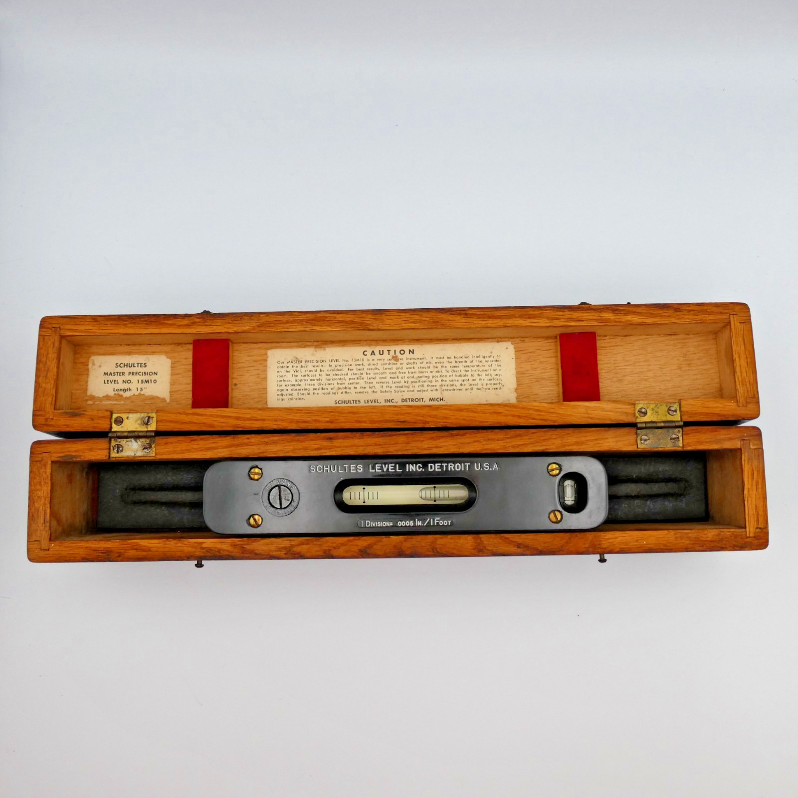 Vintage Schultes 15M10 Master Precision Level 15" w/ Original Wood Case