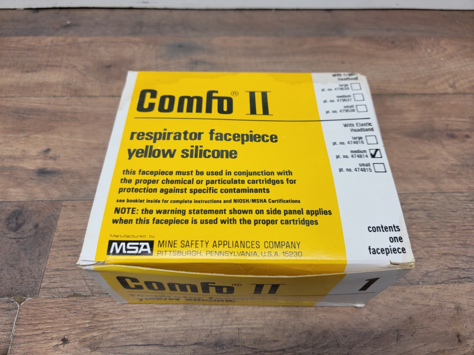 MSA Comfo II 474814 Respirator Facepiece Yellow Med with 2 cartridges