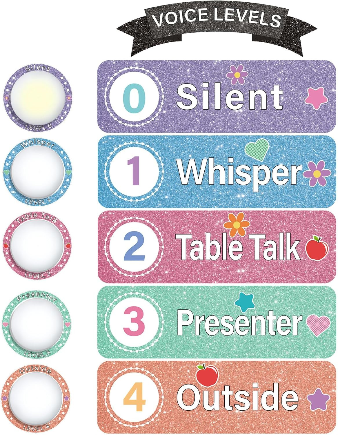 5 Pcs School Push Light and Voice Level Poster Sticker LED Tap Light Battery Ope