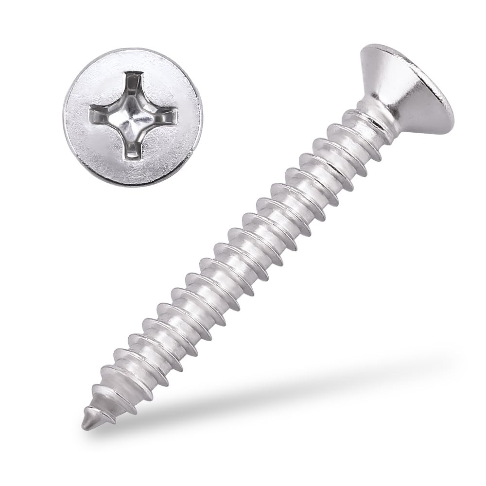 #14 X 1-1/2" (50 Pcs) Flat Head Sheet Metal Screws, 304 Stainless Steel (18-8),