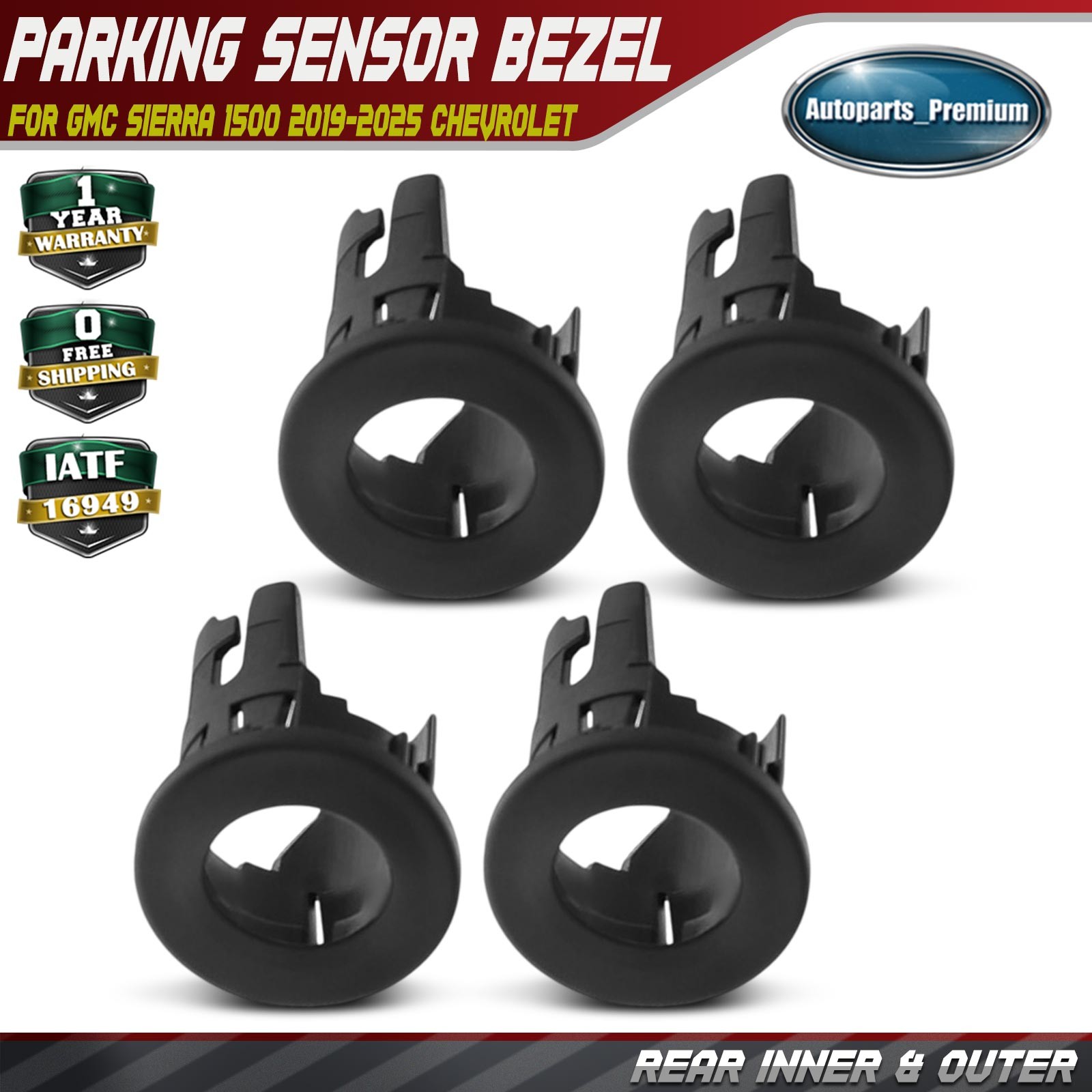 4Pcs Rear Inner & Outer Left & Right Parking Sensor Bezel for GMC Sierra 1500