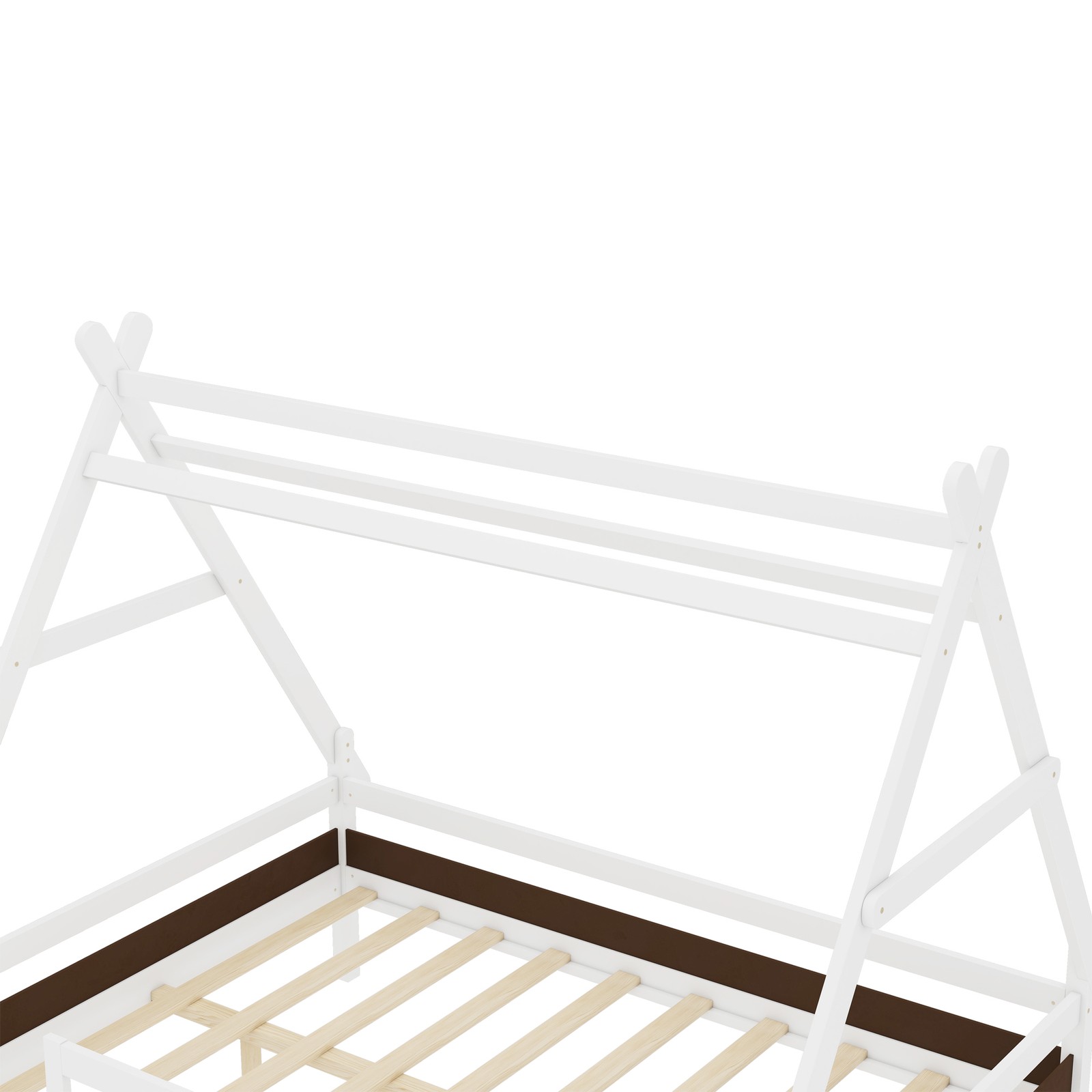 Full House Platform Bed with Stairs, Solid Wood Frame, White