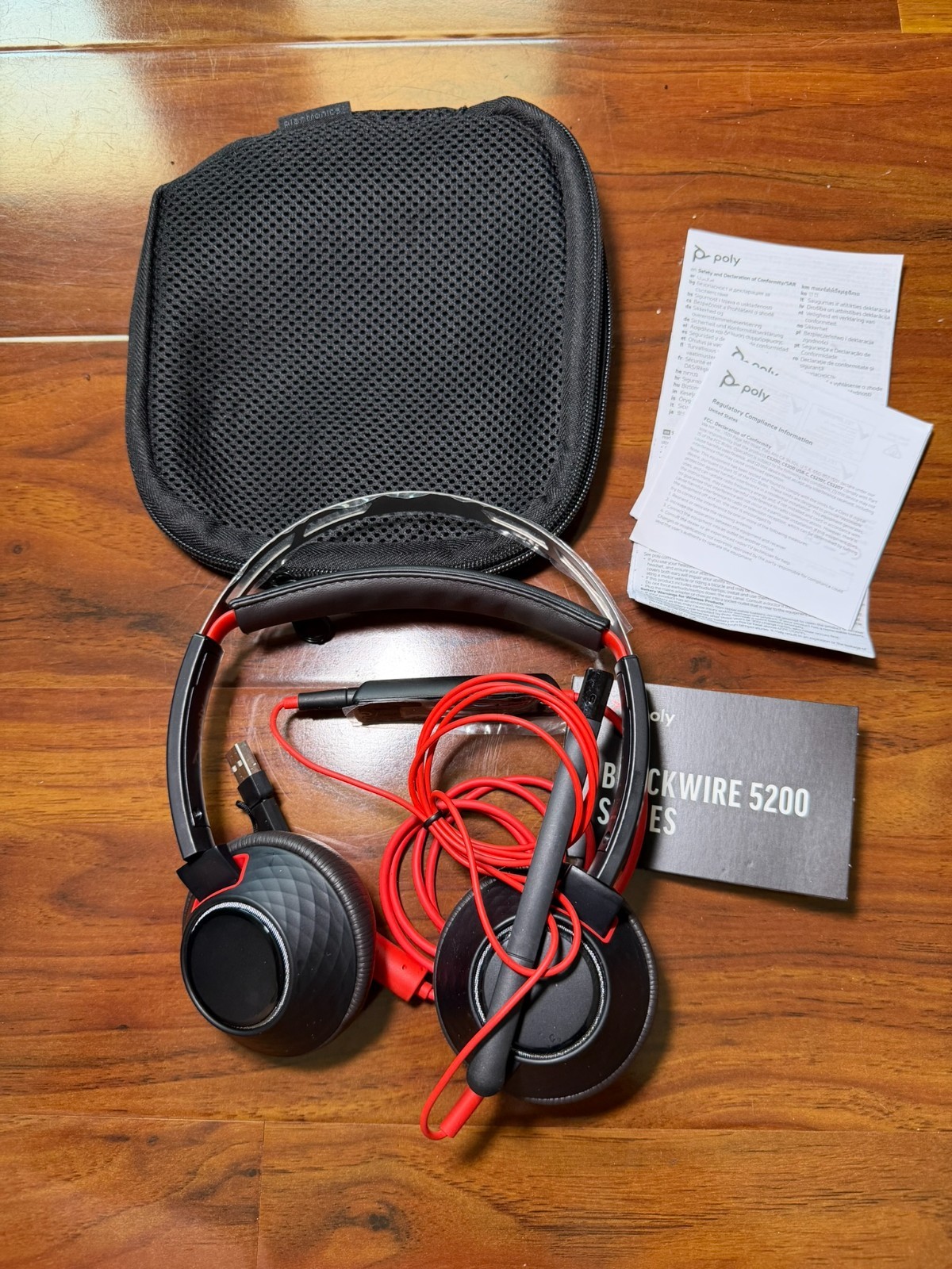 Plantronics Poly Black-wire 5200 Series C5220 USB C Stereo Headset with case