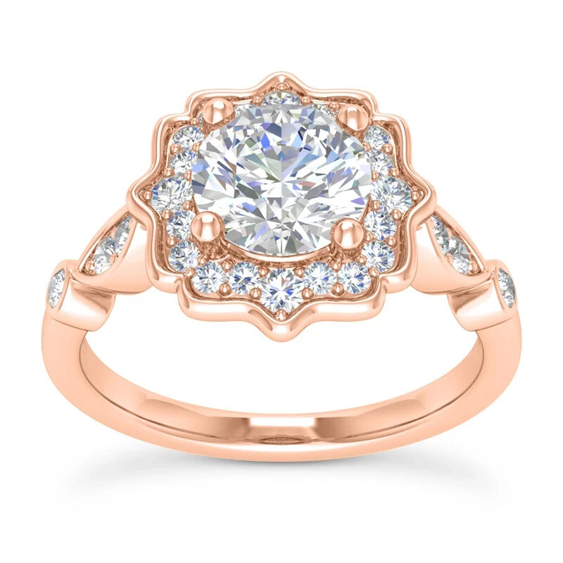 Round Cut Lab-Created 2.30 Ct VVS1 Diamond Engagement Ring 14K Rose Gold Finish