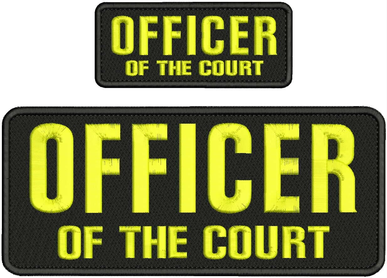 OFFICER OF THE COUTY EMB PATCHES 4X10 AND 2X5 HOOK ON BACK YELLOW ON BLACK