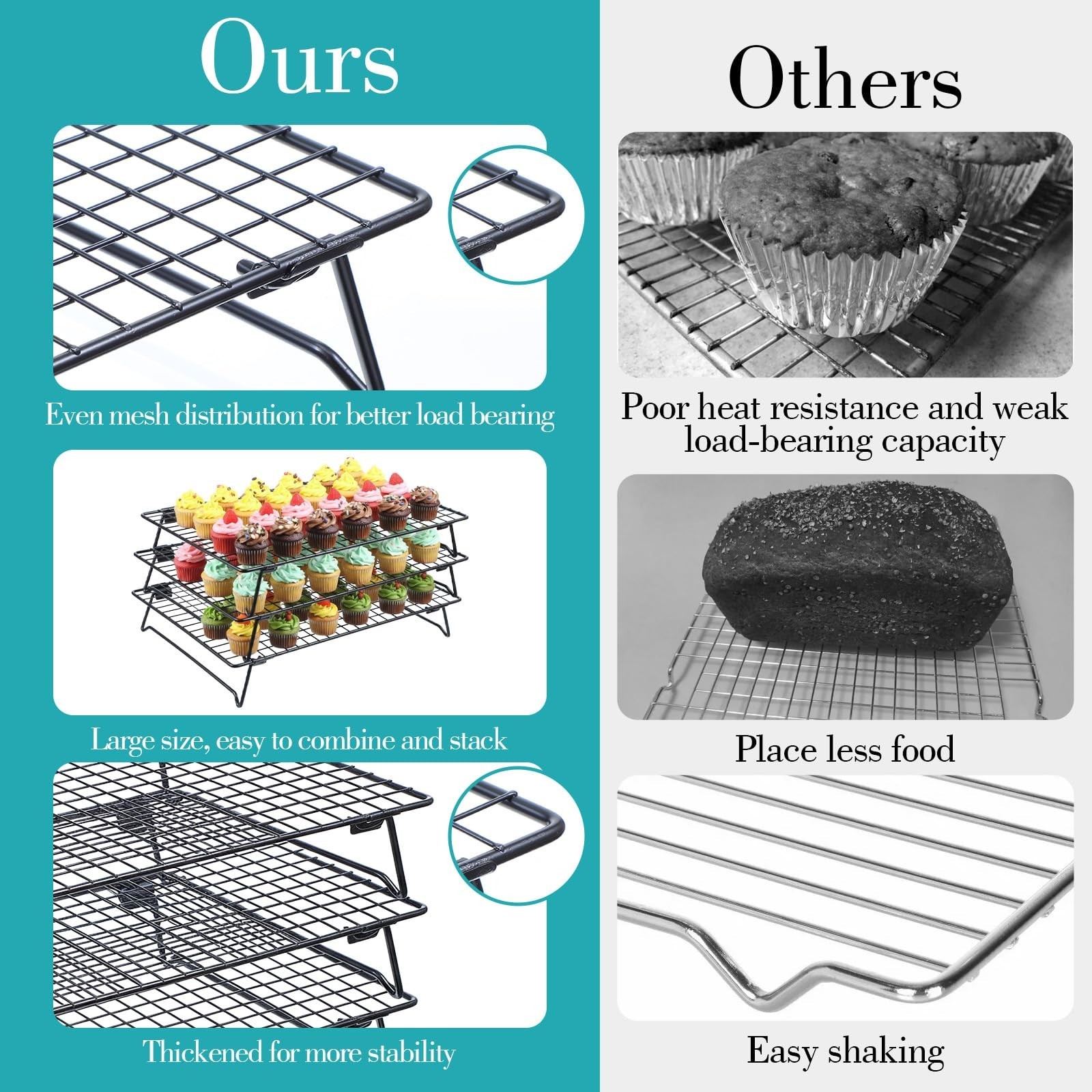 Kifmurase 3PCS Stackable Cooling Rack for Baking, 13.3 x 9.3 Inch Carbon Stee...