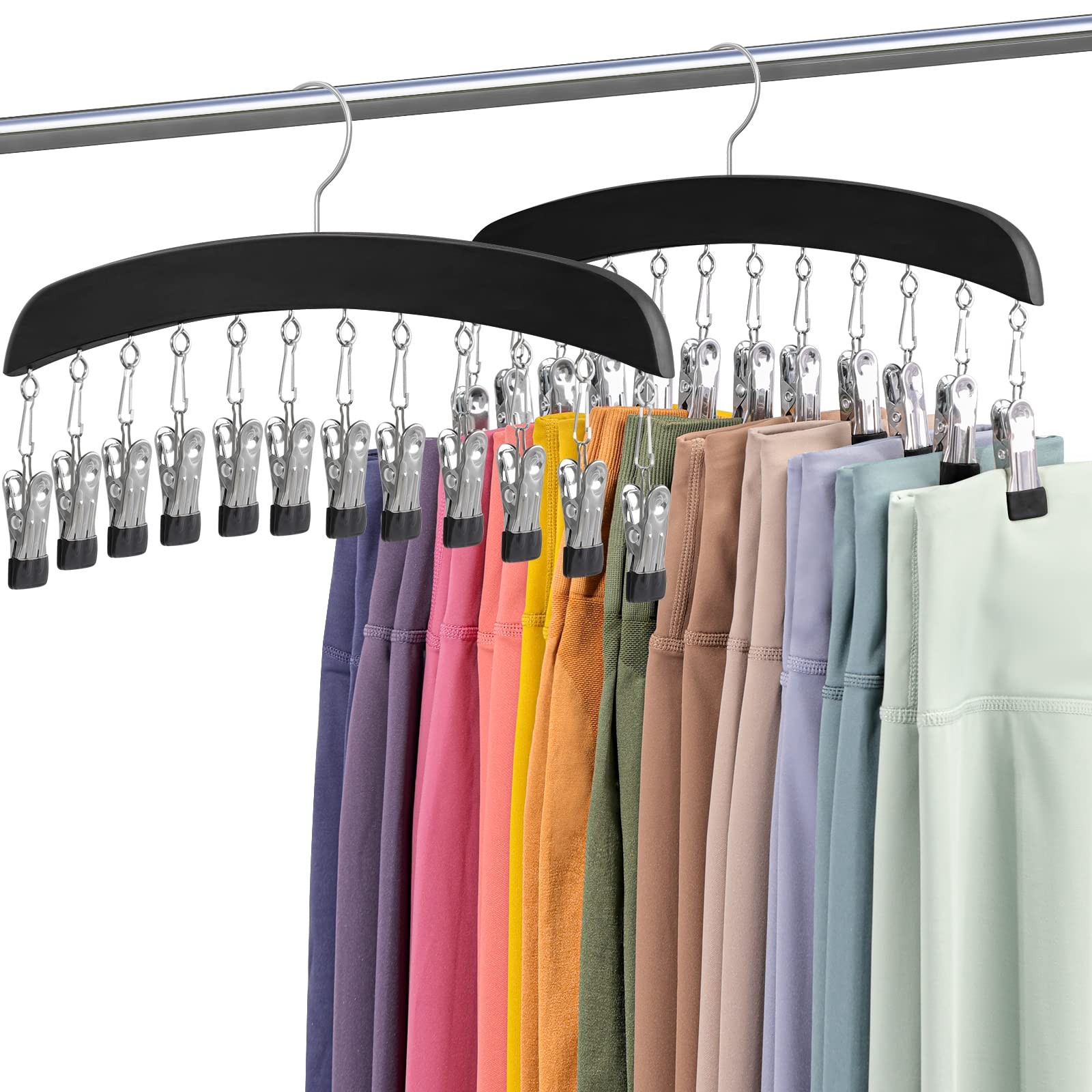 Leggings Hangers, Wooden Closet Hanging Leggings Storage Organizer Scarf Hang...