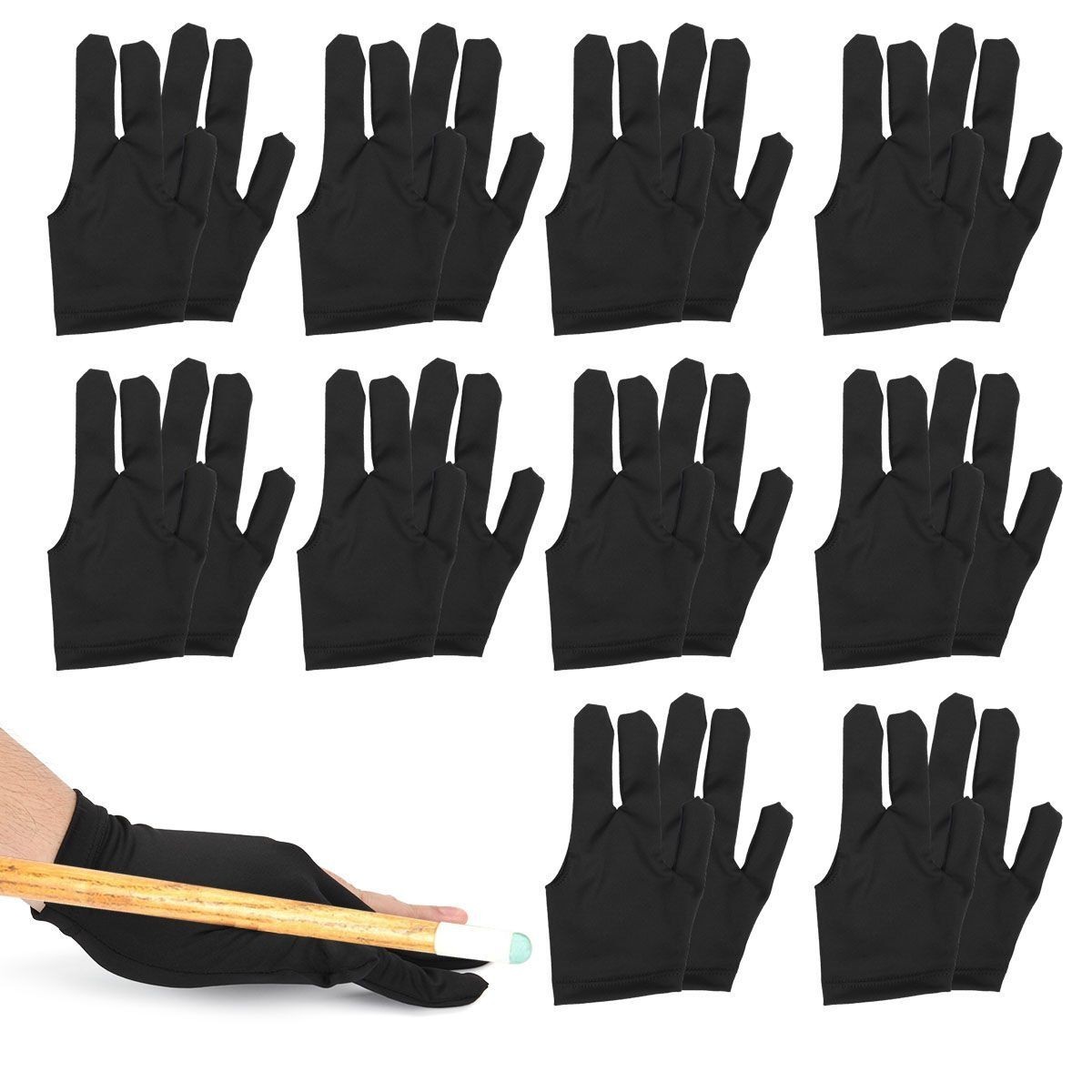 10Pcs Snooker Billiard Cue Glove Pool Left Right Hand Three Finger Accessory US