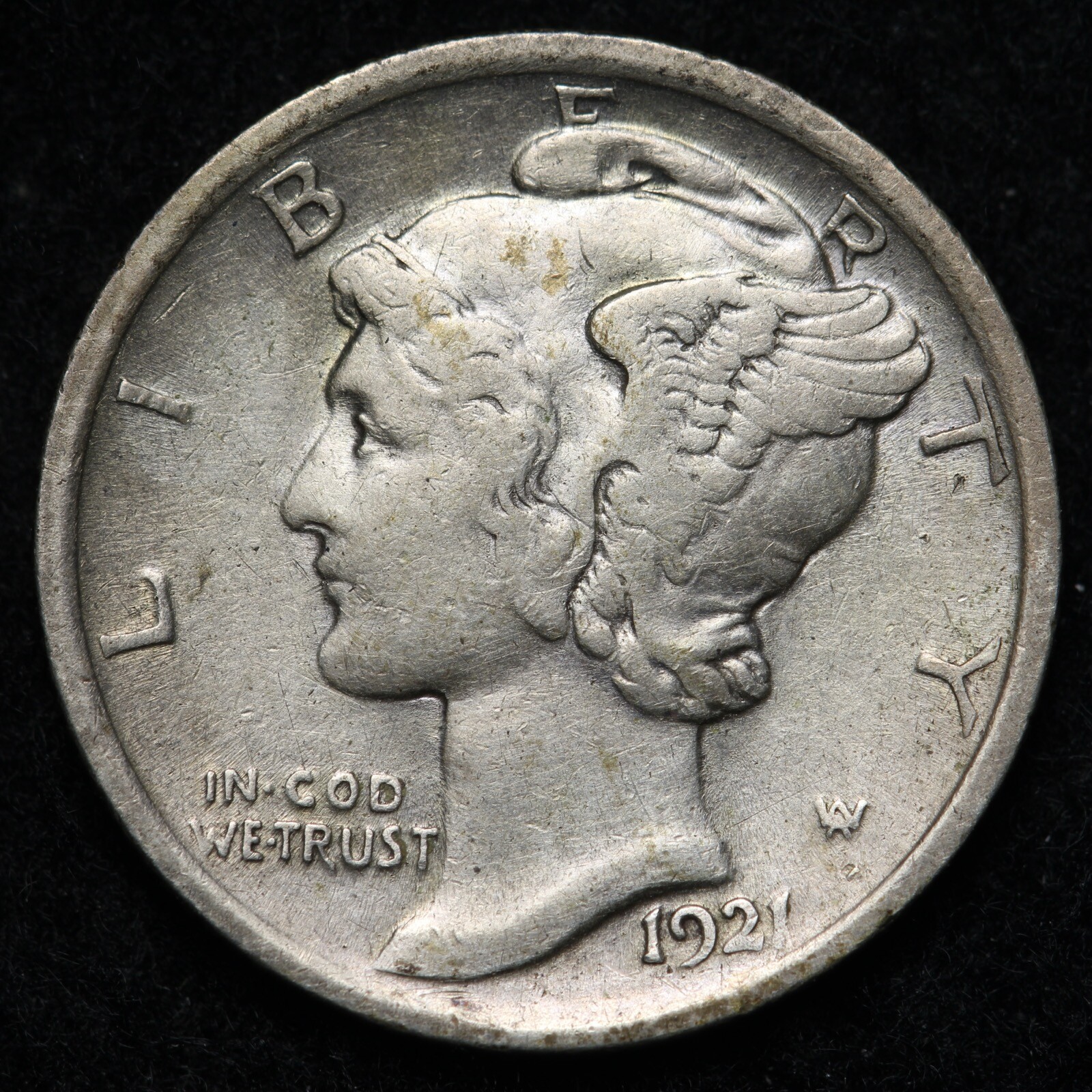 1921 Mercury Silver Dime AU RARE E266 DAHEW