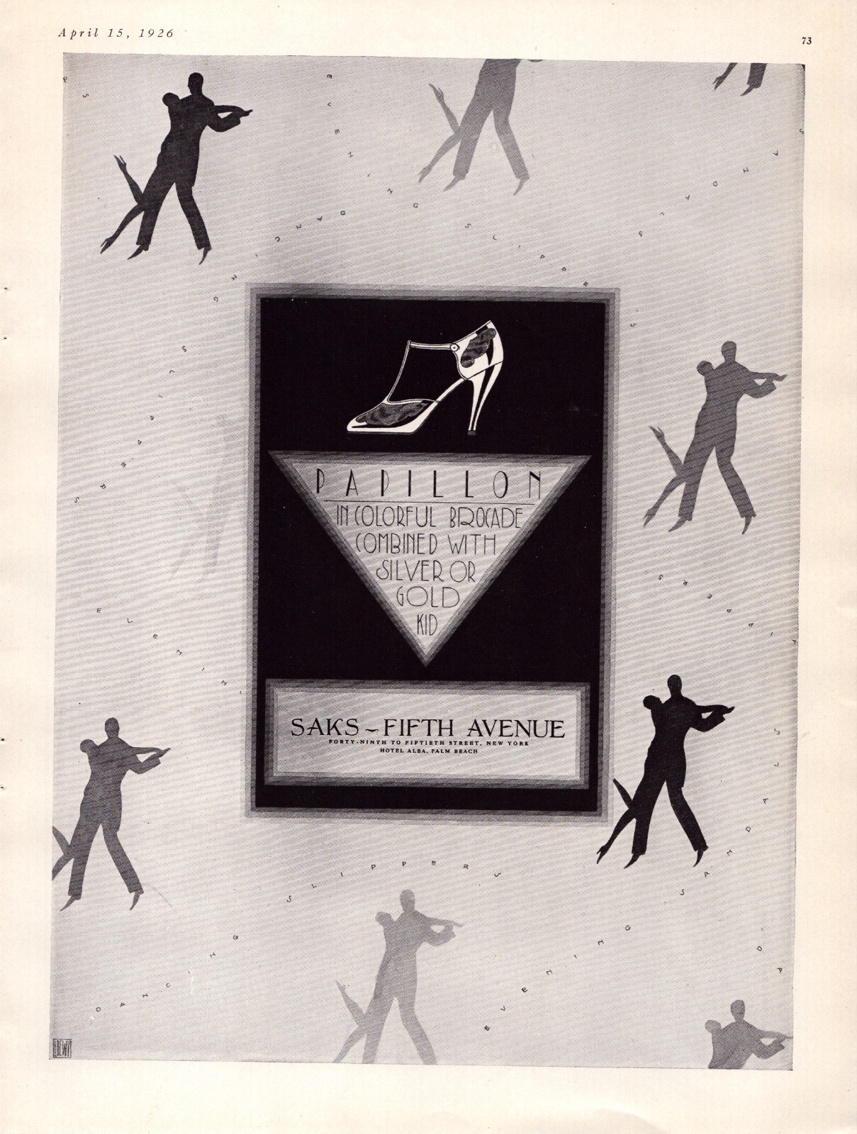 1926 SAKS-FIFTH AVENUE Papillion Brocade Shoes Décor Vintage 20's Print Ad