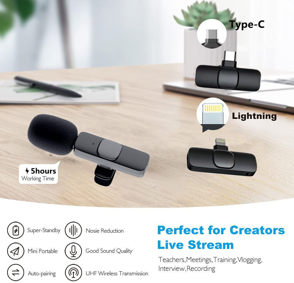 Lavalier Microphone Wireless Audio Video Recording Mini Mic For Android/iPhone