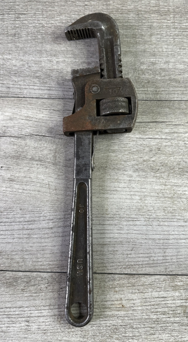 Vintage Adjustable Pipe Wrench Tool 10 Made In USA Drop Forged