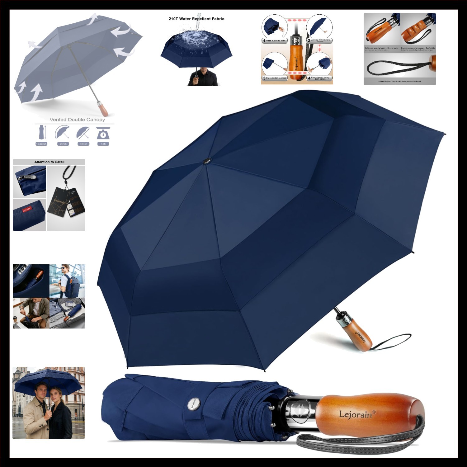Large Folding Golf Umbrella - Compact Mens Umbrellas Travel Rain and Windproo...