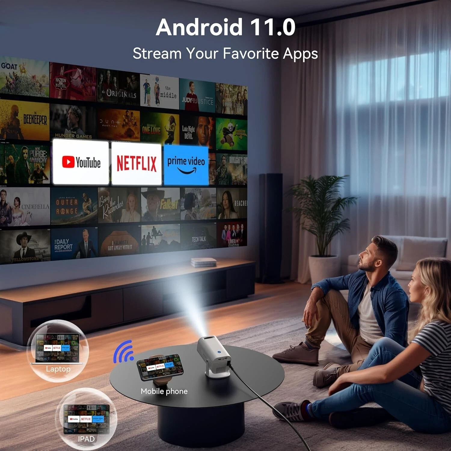 Polocsh Mini Projector with WiFi and Bluetooth, Portable Projector 1080P Support