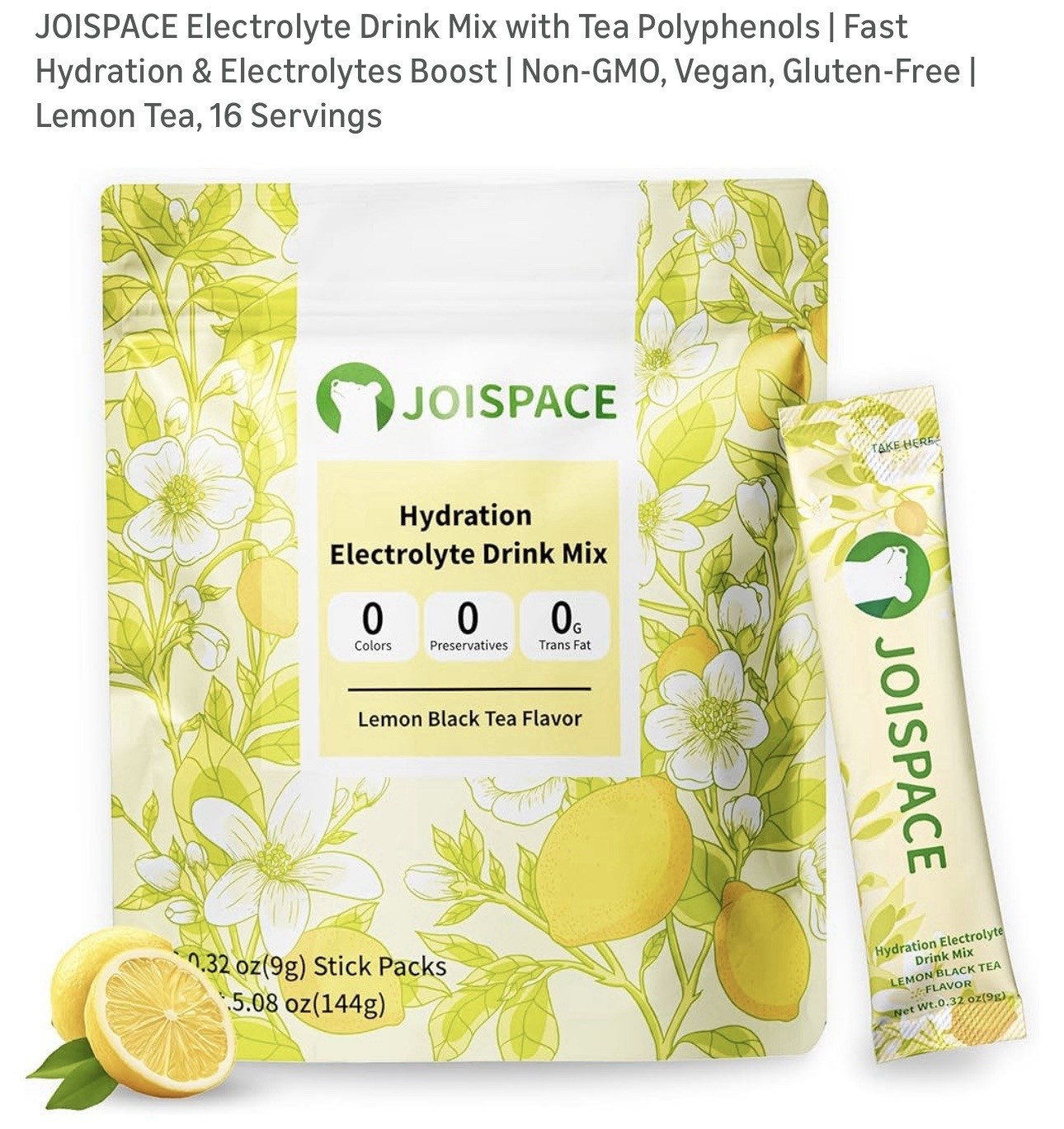 Joispace Hydration Electrolyte Drink Mix Lemon Black Tea. EXP :October 20-2026