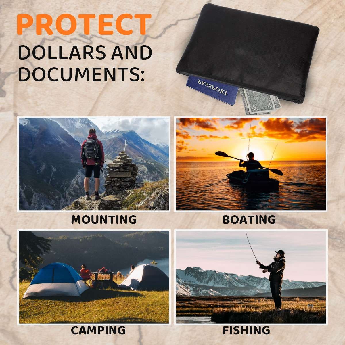 2000℉ Fire Proof money Bag Fireproof Document Pouch Waterproof Safe Cash US