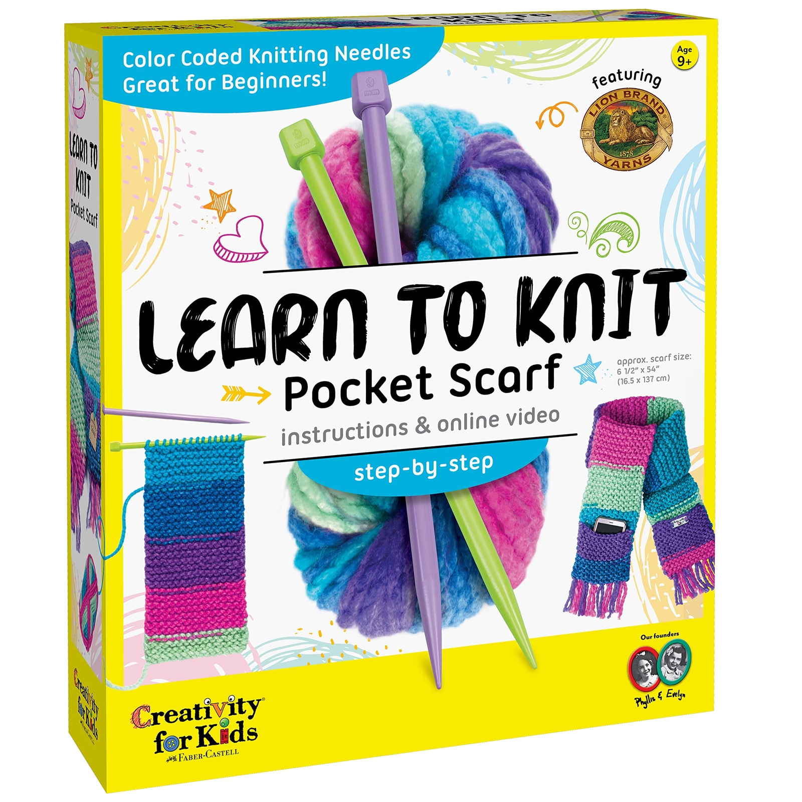 Learn to Knit Pocket Scarf Kit for Kids with Colorful Yarn and Needles