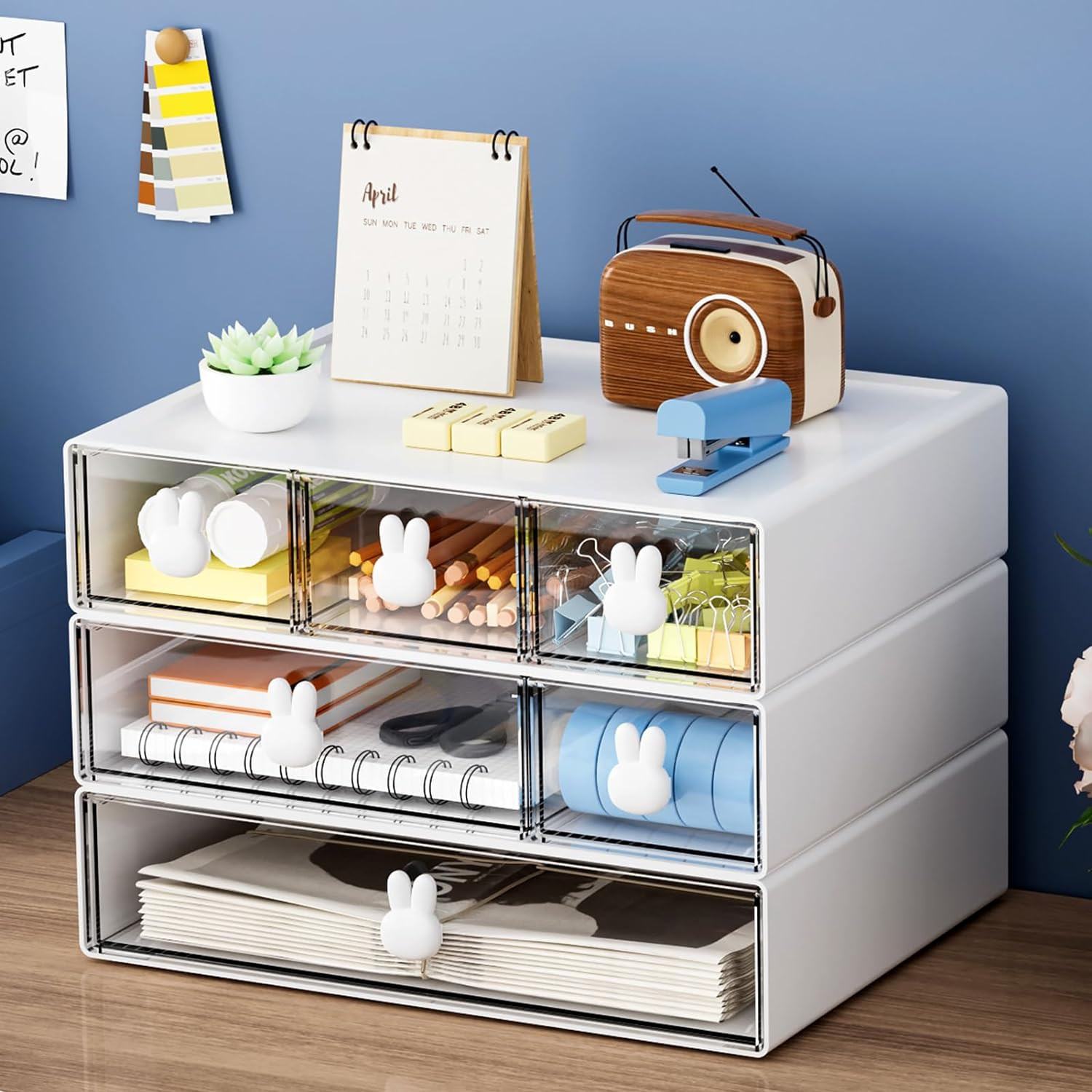 Desk Organizer with 6 Drawers - 3 Tier Stackable Desktop Storage Drawers (WHITE)
