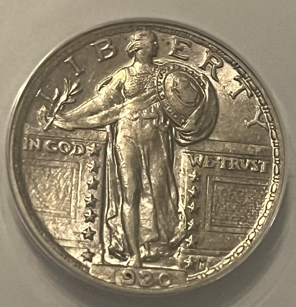 1920 Standing Liberty Quarter  ,  Near FH, choice AU-55.