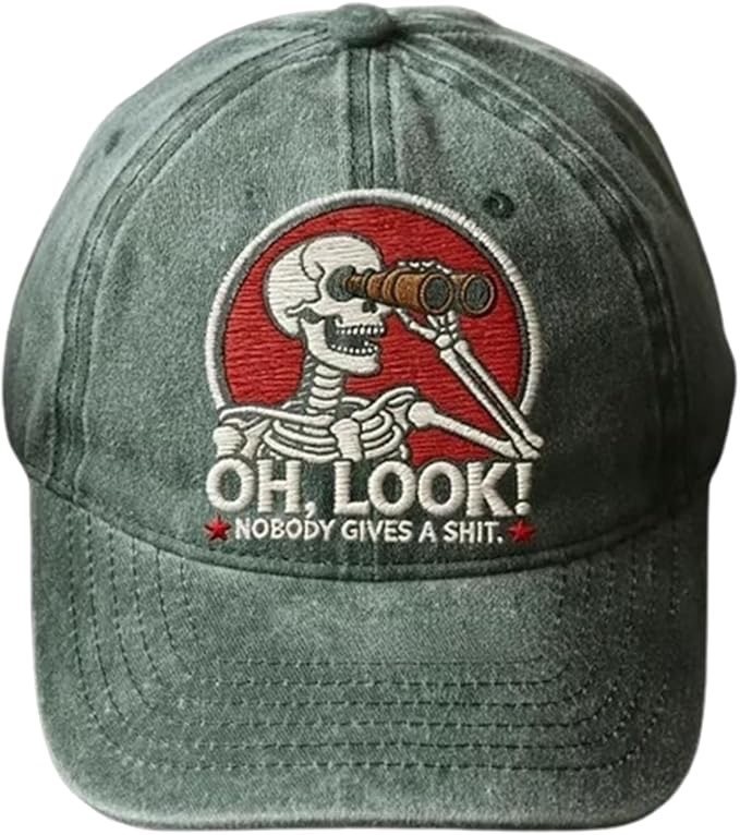 Embroidered "Oh, Look! Nobody Gives a Sh*t" Skeleton Baseball Cap - Funny Hat