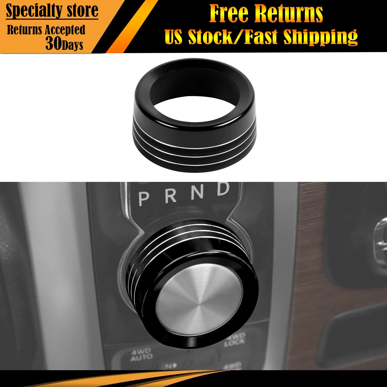 Black Gear Shift Adjust Control Switch Knob Cover Ring for Dodge Ram Durango 13+