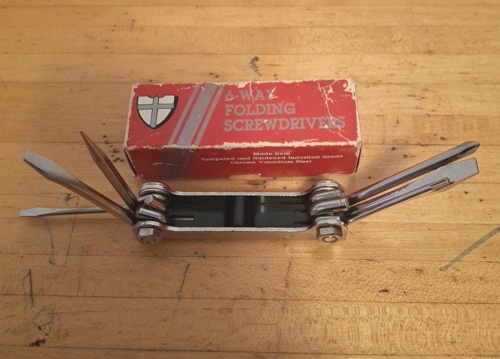 Vintage 6 Way Folding Screwdriver Industrial Grade Chrome Vanidium Steel