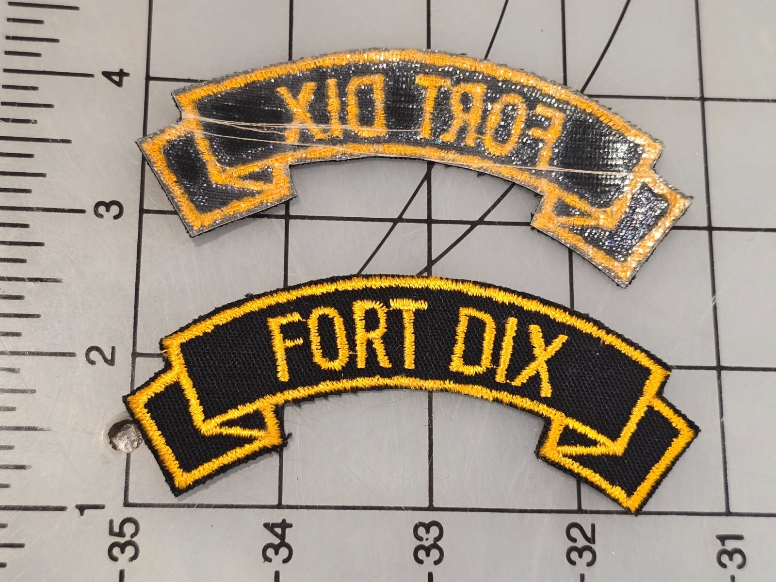 Surplus US Military Tab Fort Dix Glue Back Cut Edge 4524
