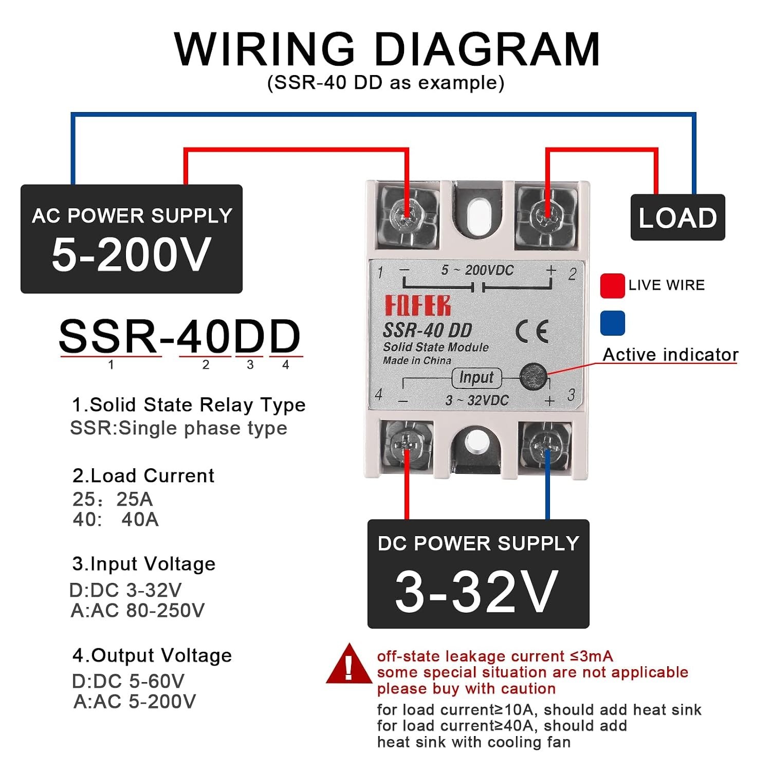 Solid State Relay DC to DC 3-32VDC to 5-200VDC 40A 2pcs