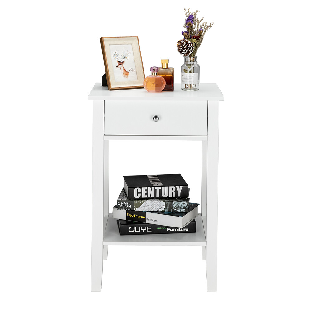 AUTOFOREVER White Paint Pull Ring Handle Single Drawer Bedside Table